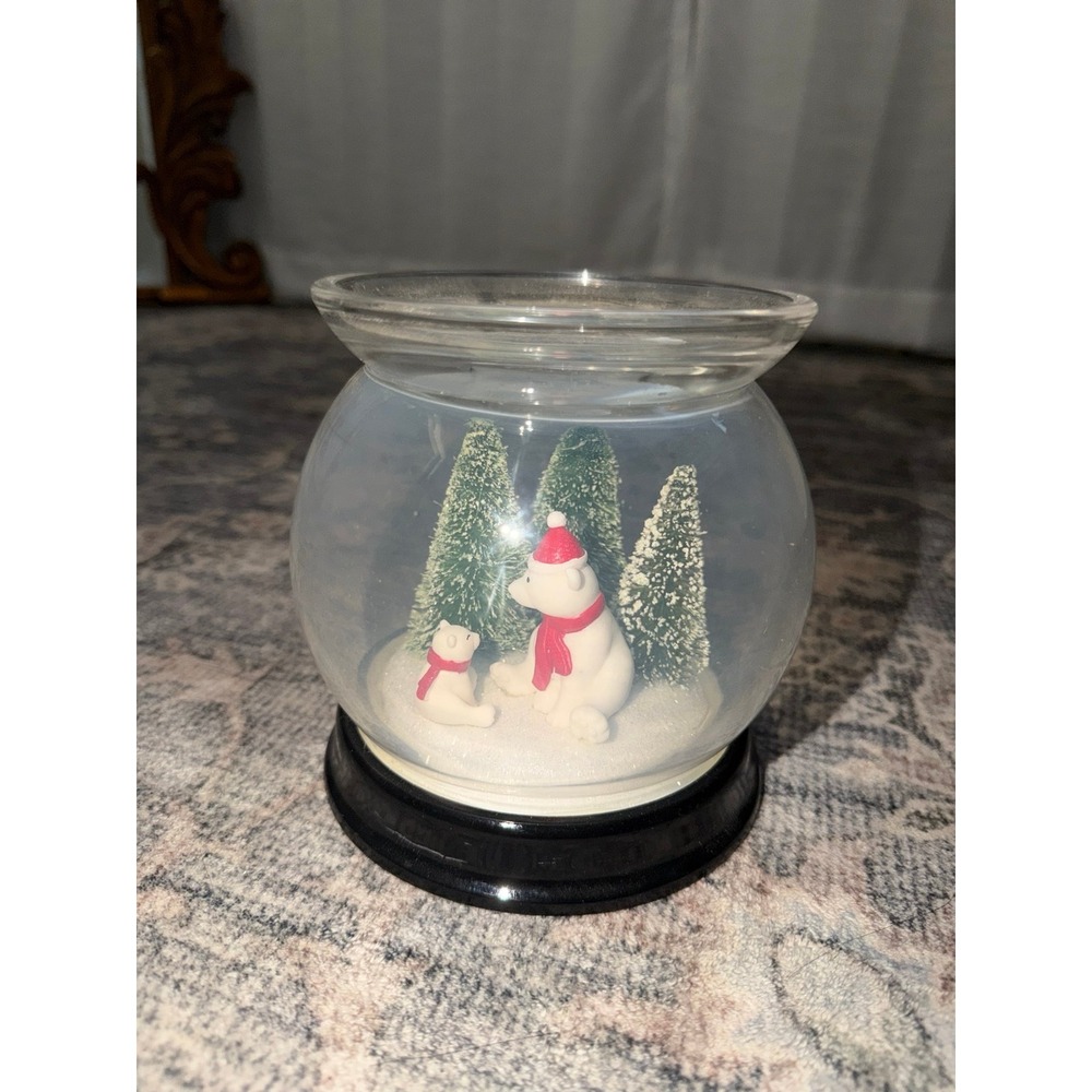 Bath and Body Works Polar Bear Snow Globe Christmas Decor Candle Holder Pedestal
